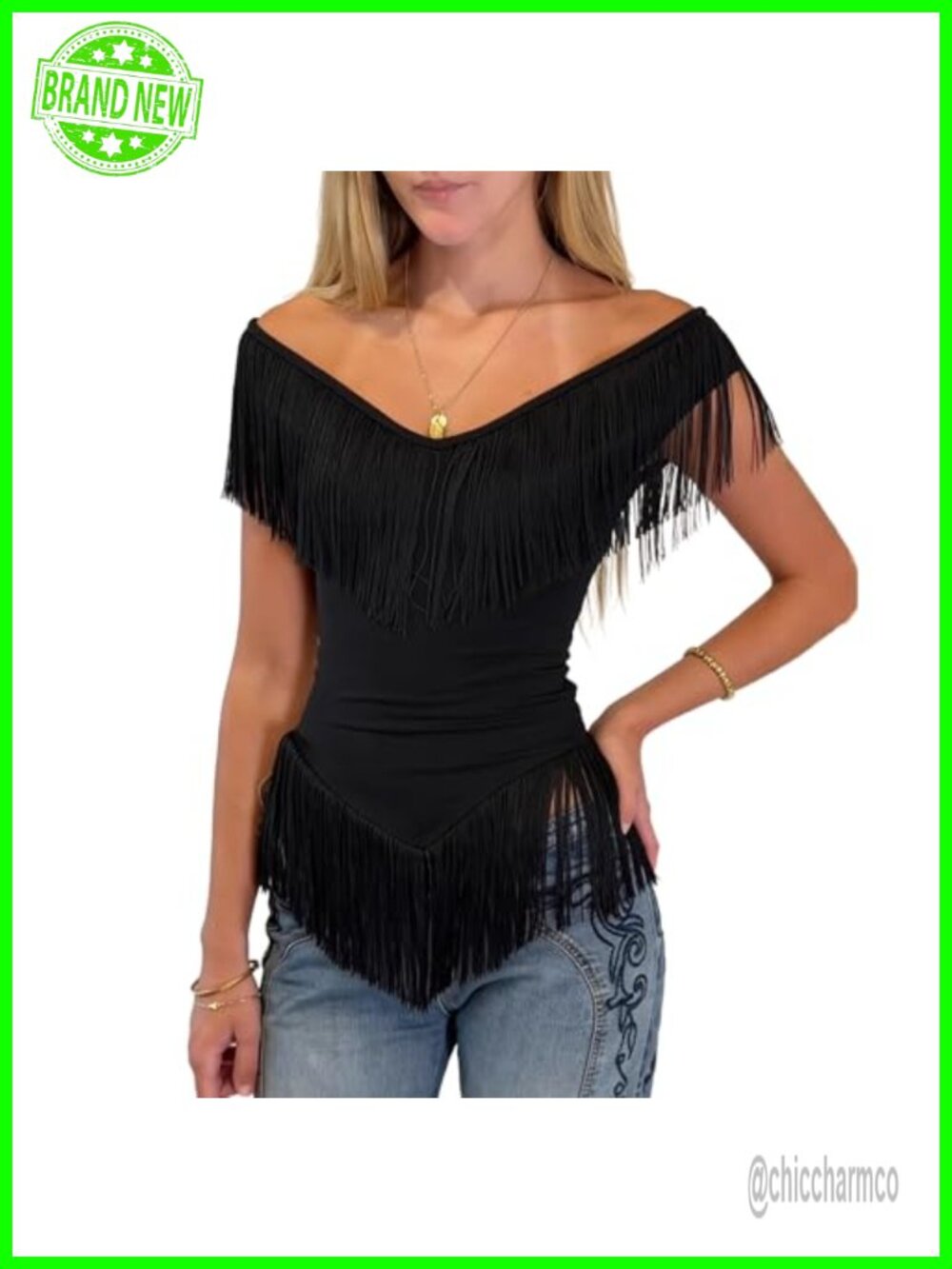 Off Shoulder Fringe Sleeveless Western Cowgirl Y2K Summer Top
